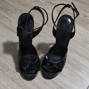 Forever 21 Black Patent Open-Toe Ankle Strap Heels